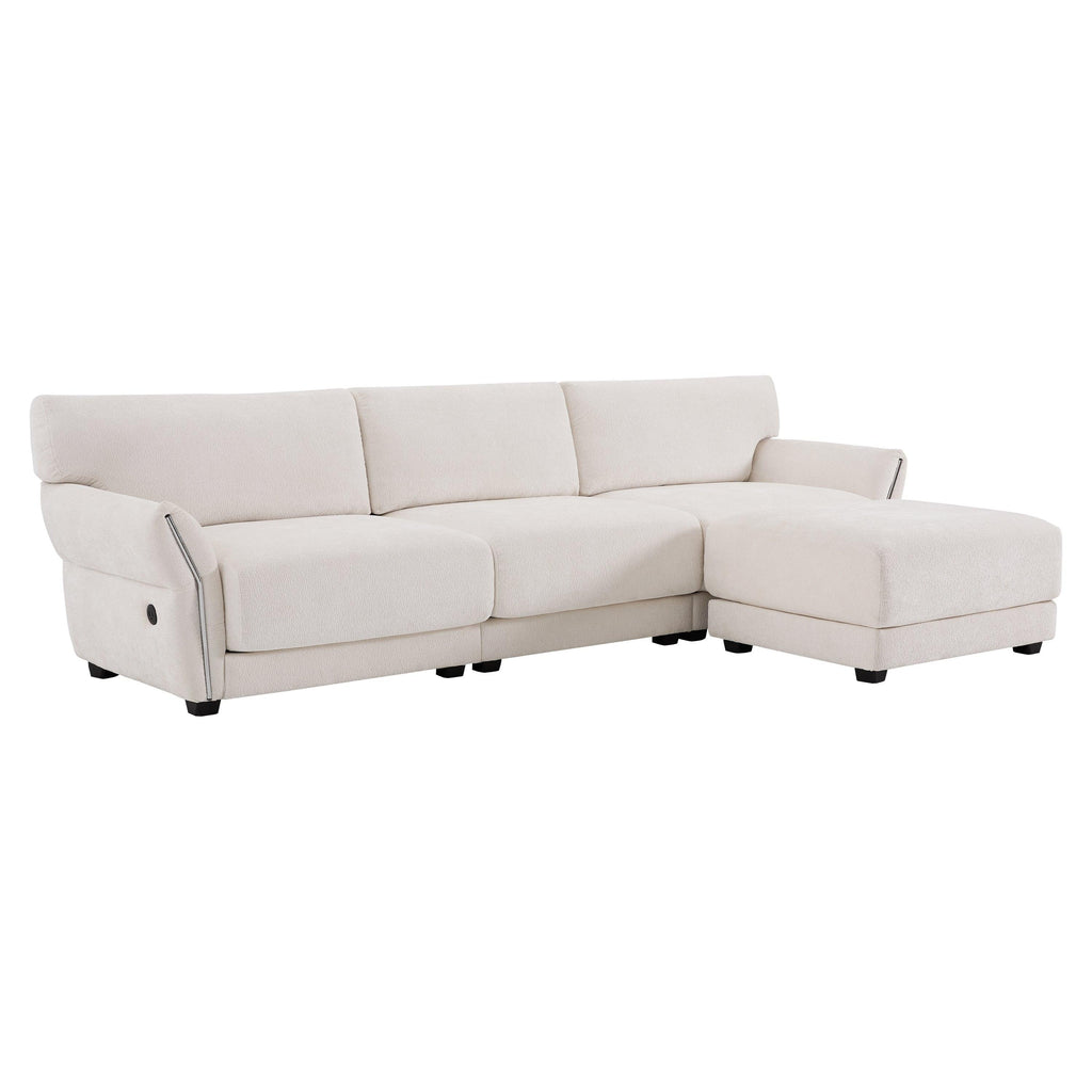 White Chenille L-Shaped Modular Sectional Sofa With USB.