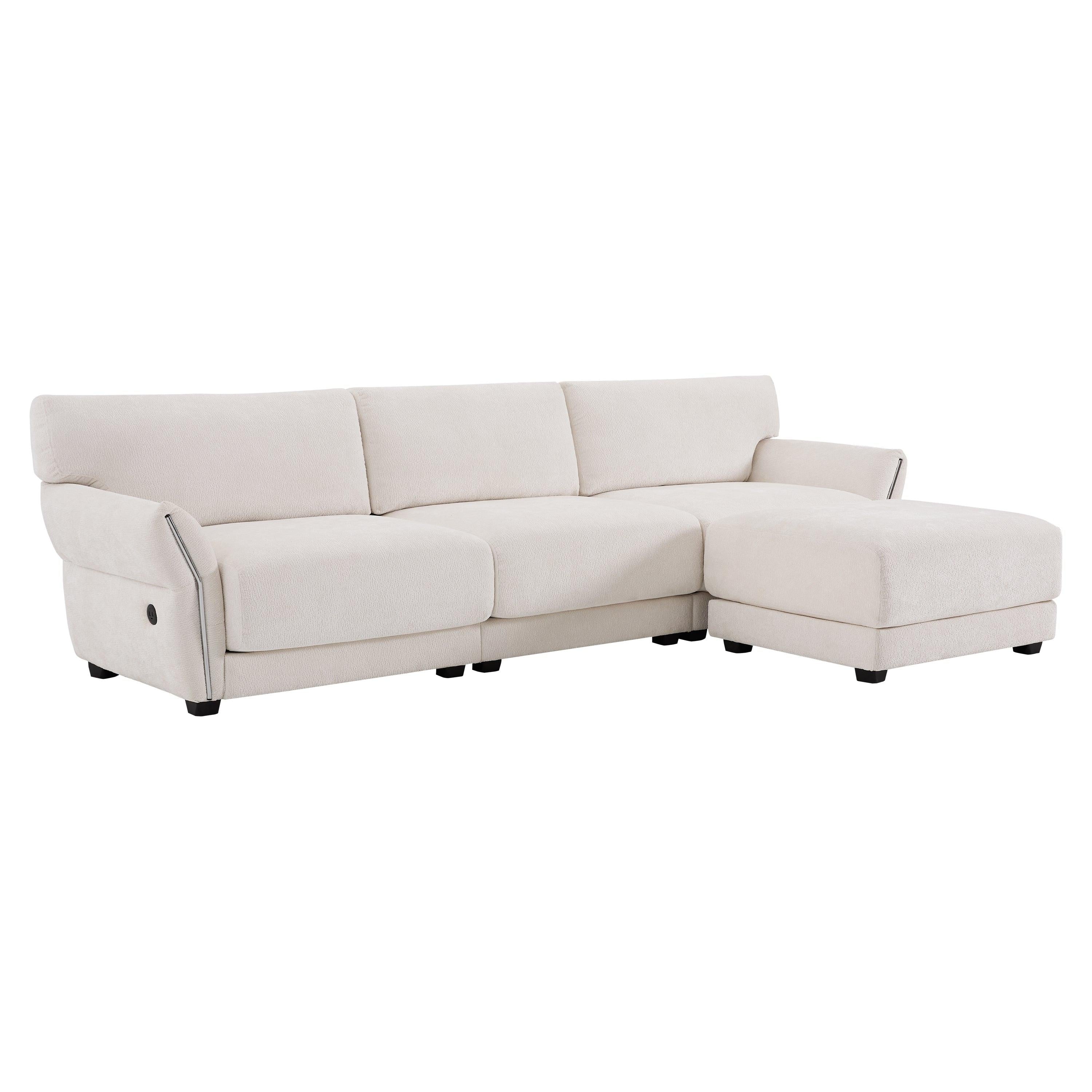 White Chenille L-Shaped Modular Sectional Sofa With USB.