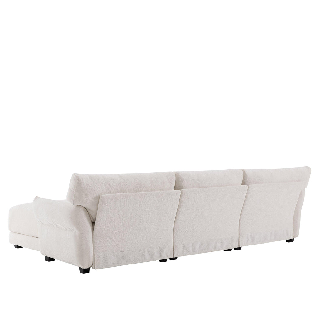 White Chenille L-Shaped Modular Sectional Sofa With USB.