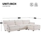 White Chenille L-Shaped Modular Sectional Sofa With USB.