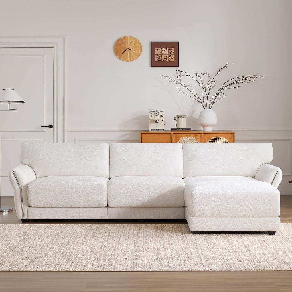 White Chenille L-Shaped Modular Sectional Sofa With USB.