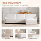 White Chenille L-Shaped Modular Sectional Sofa With USB.
