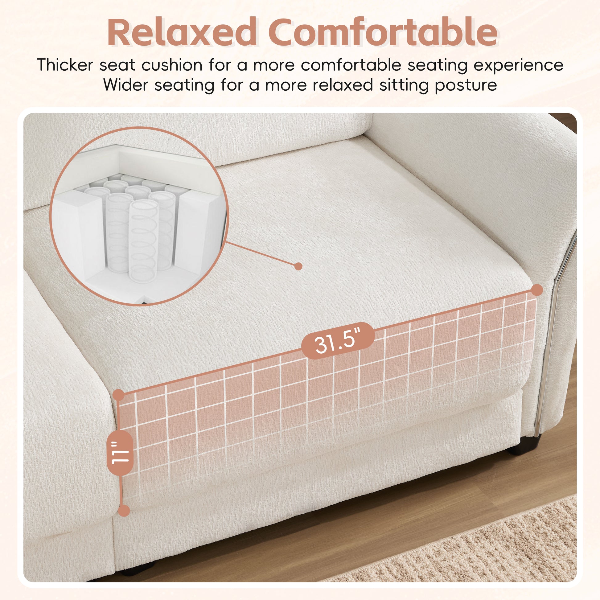 [VIDEO]110' Modular Sectional Sofa, L-Shape with Extra-Wide Seat Cushion, USB and Type-C Charger, Petal Armrest Design, High Density Foam, Free Movement Ottoman, Wood Frame, Chenille, 4 Seat, 3 Colors