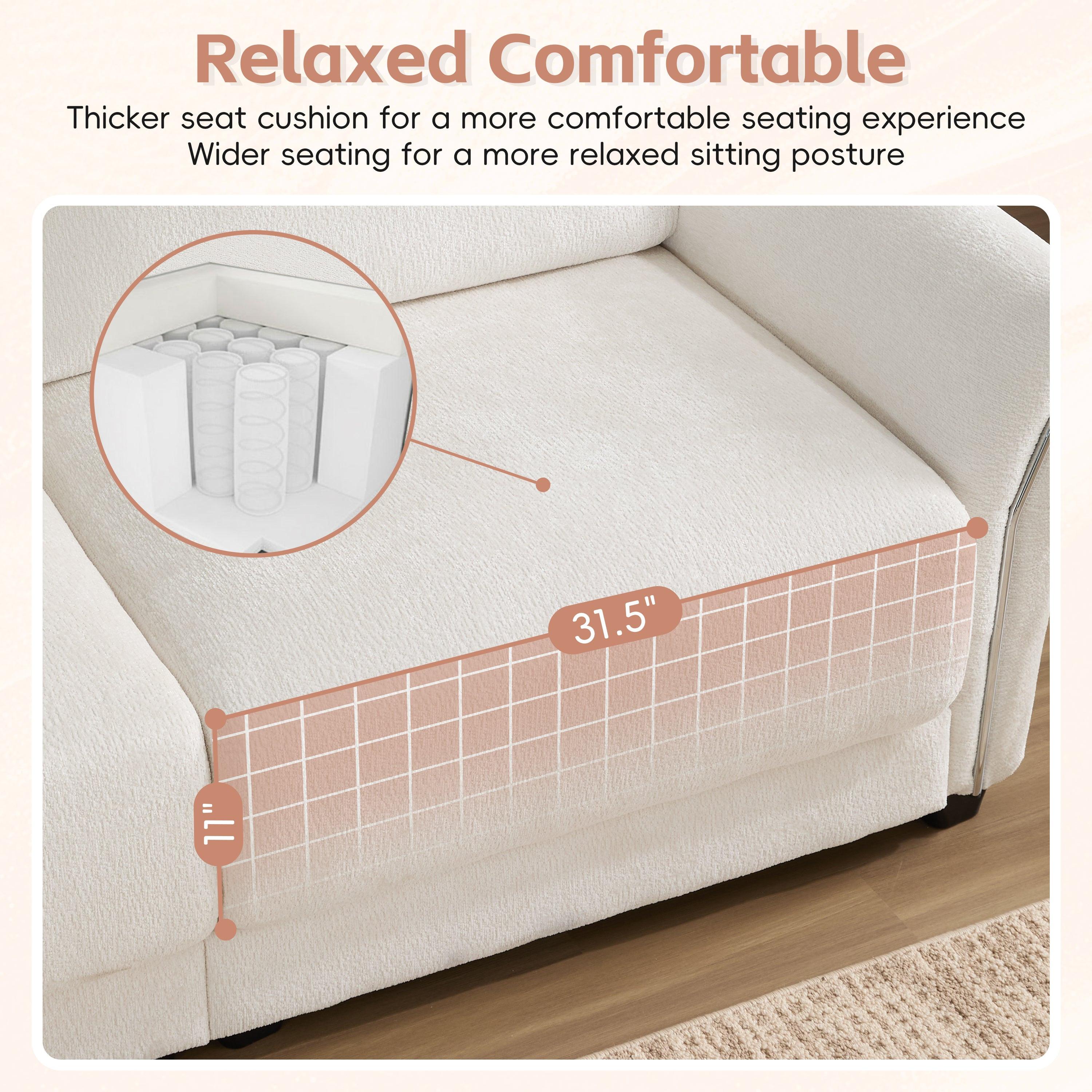 White Chenille L-Shaped Modular Sectional Sofa With USB.