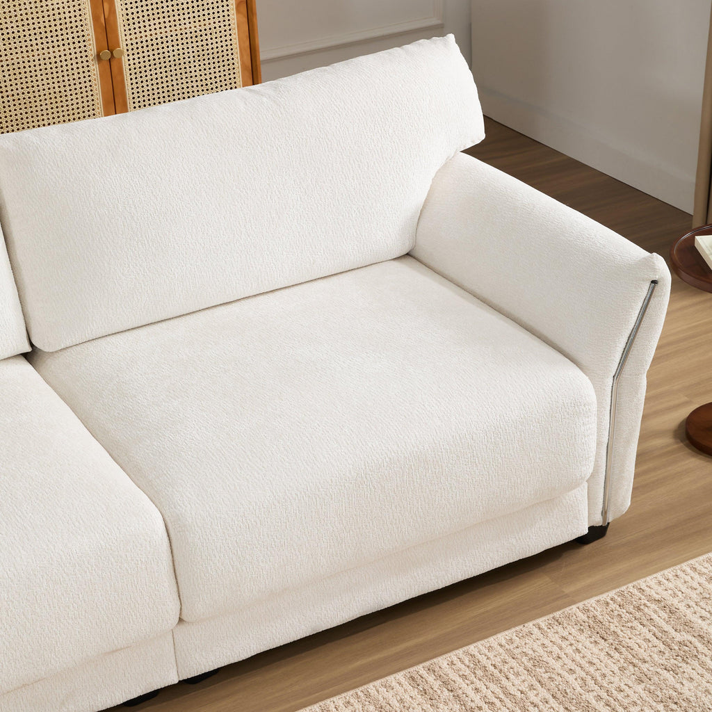 White Chenille L-Shaped Modular Sectional Sofa With USB.