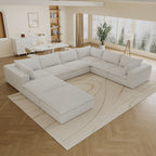 157.6' Cloud Sofa,Corduroy Fabric,Deep Seat Couches,Double-layer design,Removable Cushion,No Assembly, DIY Combination for Living room, Bedroom,Conference room ,Apartment,White