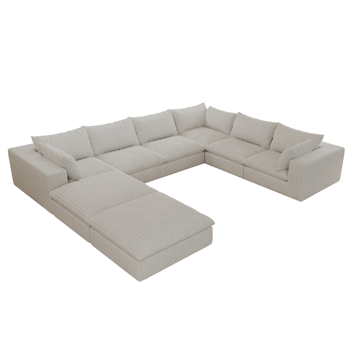 157.6' Cloud Sofa,Corduroy Fabric,Deep Seat Couches,Double-layer design,Removable Cushion,No Assembly, DIY Combination for Living room, Bedroom,Conference room ,Apartment,White