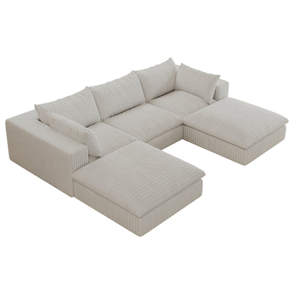 118.2' Cloud Sofa,Corduroy Fabric,Deep Seat Couches,Double-layer design,Removable Cushion,No Assembly, DIY Combination for Living room, Bedroom,Conference room ,Apartment,White