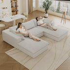118.2' Cloud Sofa,Corduroy Fabric,Deep Seat Couches,Double-layer design,Removable Cushion,No Assembly, DIY Combination for Living room, Bedroom,Conference room ,Apartment,White