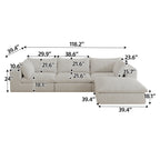 118.2' Cloud Sofa,Corduroy Fabric,Deep Seat Couches,Double-layer design,Removable Cushion,No Assembly, DIY Combination for Living room, Bedroom,Conference room ,Apartment,White - Groovy Boardz