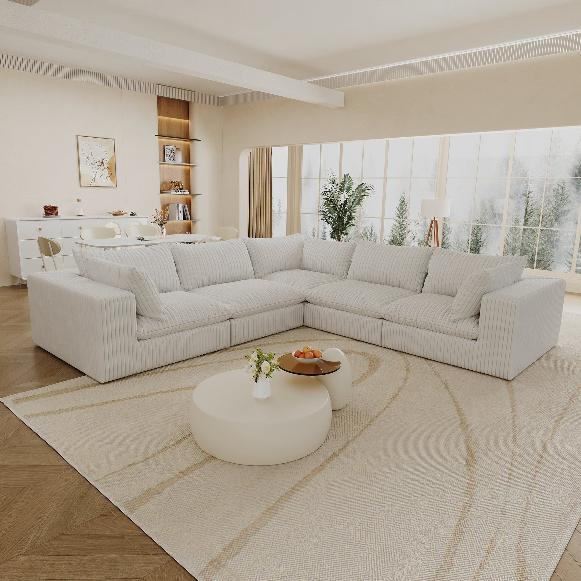 118.2' Cloud Sofa,Corduroy Fabric,Deep Seat Couches,Double-layer design,Removable Cushion,No Assembly, DIY Combination for Living room, Bedroom,Conference room ,Apartment,WHITE - Groovy Boardz