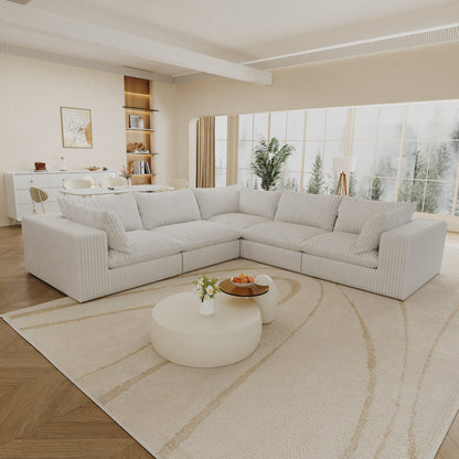 118.2' Cloud Sofa,Corduroy Fabric,Deep Seat Couches,Double-layer design,Removable Cushion,No Assembly, DIY Combination for Living room, Bedroom,Conference room ,Apartment,WHITE - Groovy Boardz