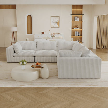 118.2' Cloud Sofa,Corduroy Fabric,Deep Seat Couches,Double-layer design,Removable Cushion,No Assembly, DIY Combination for Living room, Bedroom,Conference room ,Apartment,WHITE - Groovy Boardz