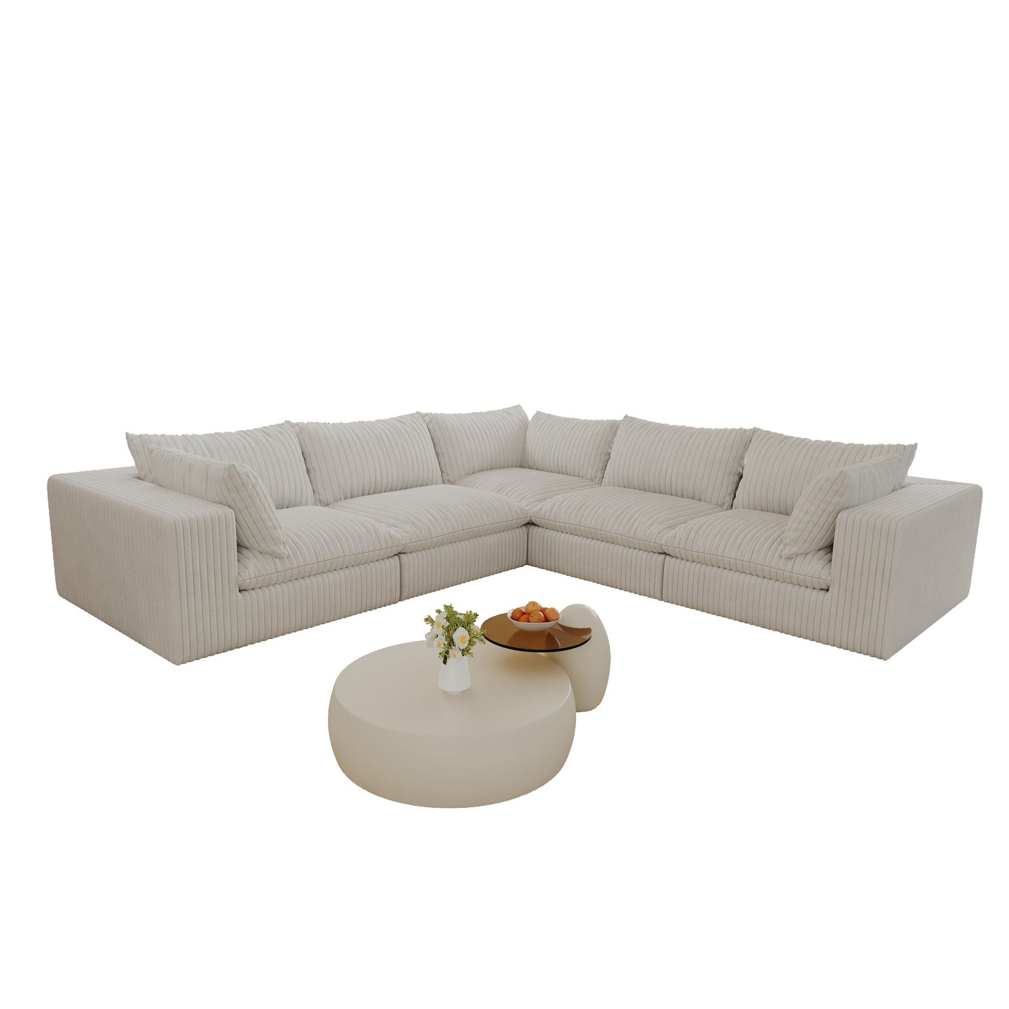 118.2' Cloud Sofa,Corduroy Fabric,Deep Seat Couches,Double-layer design,Removable Cushion,No Assembly, DIY Combination for Living room, Bedroom,Conference room ,Apartment,WHITE - Groovy Boardz