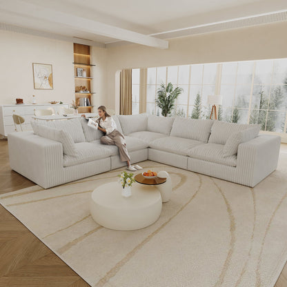 118.2' Cloud Sofa,Corduroy Fabric,Deep Seat Couches,Double-layer design,Removable Cushion,No Assembly, DIY Combination for Living room, Bedroom,Conference room ,Apartment,WHITE - Groovy Boardz