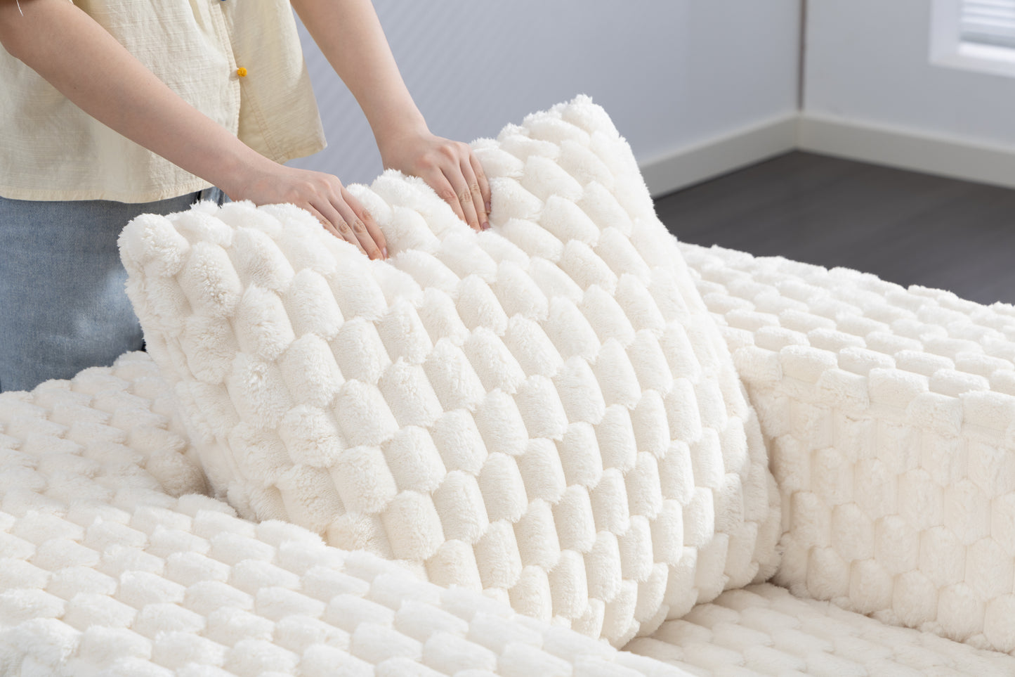 Lingge corduroy compression sofa with Ottoman-33006