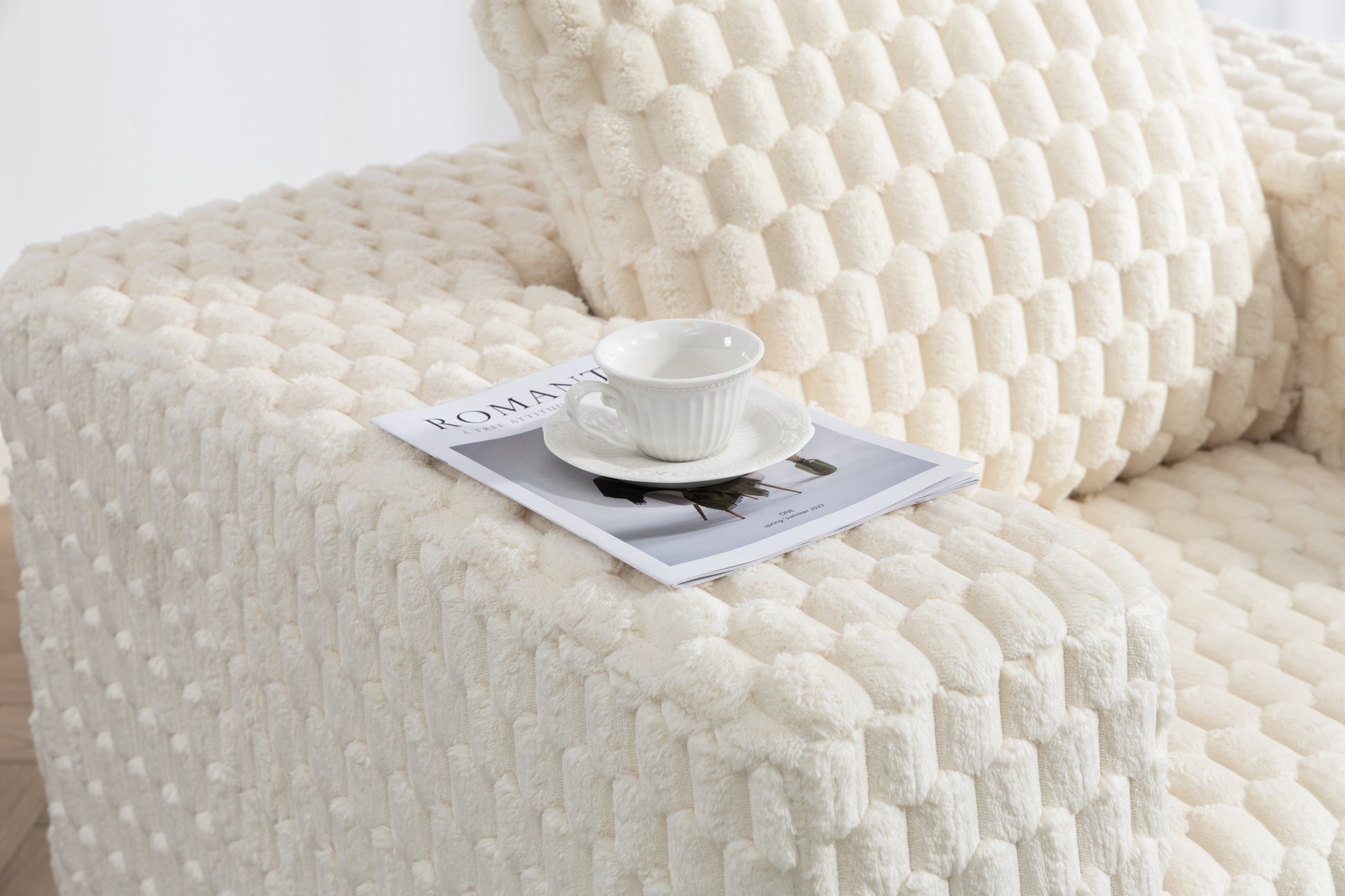 Lingge corduroy compression sofa with Ottoman-33006