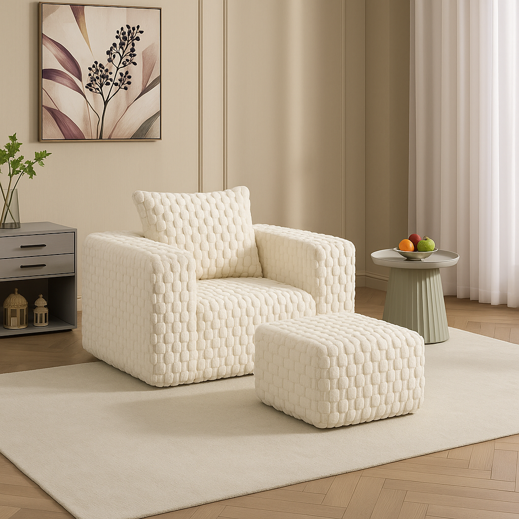 Lingge corduroy compression sofa with Ottoman-33006