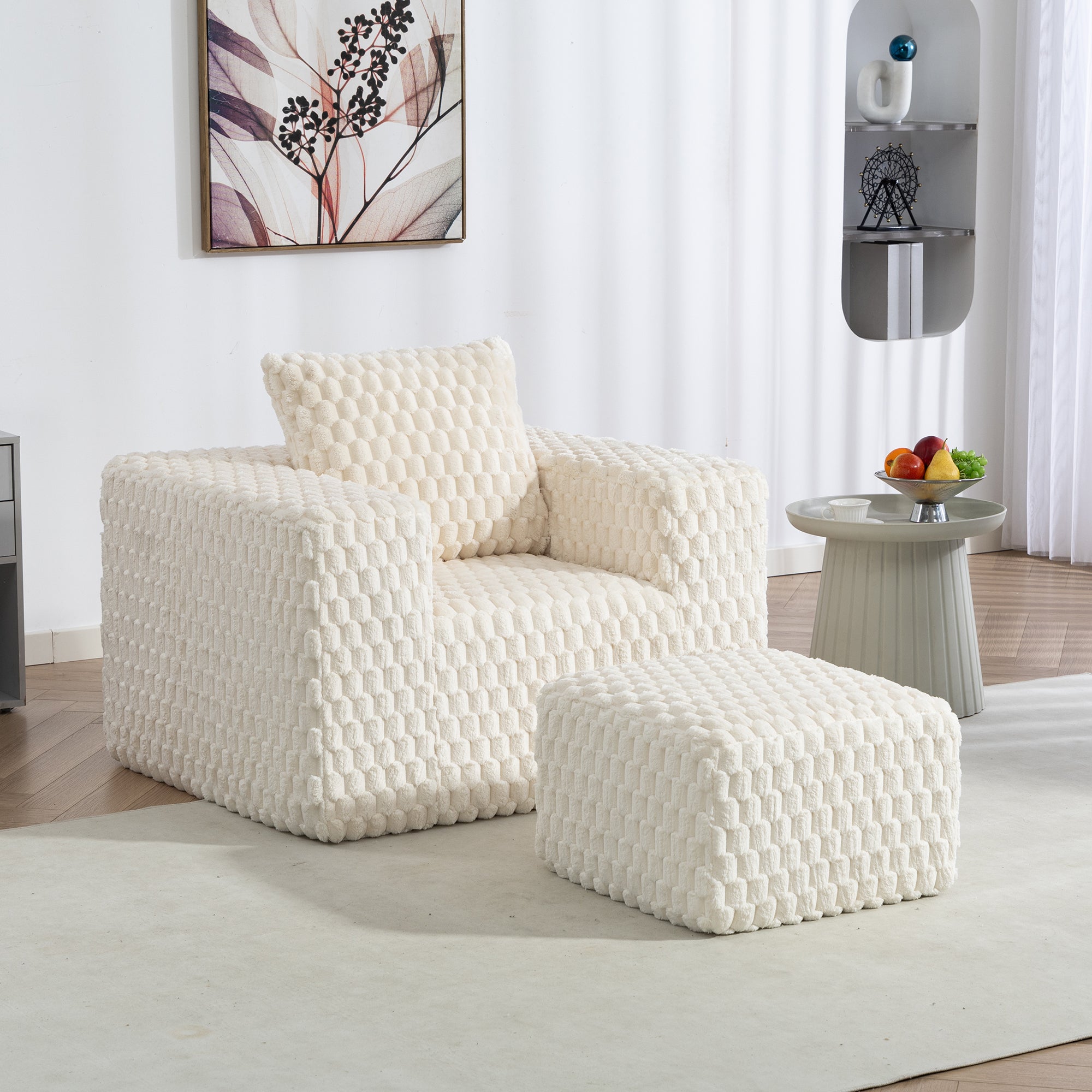 Lingge corduroy compression sofa with Ottoman-33006