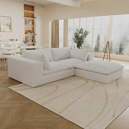 39.8' Cloud Sofa,Corduroy Fabric,Deep Seat Couches,Double-layer design,Removable Cushion,No Assembly, DIY Combination for Living room, Bedroom,Conference room ,Apartment,White