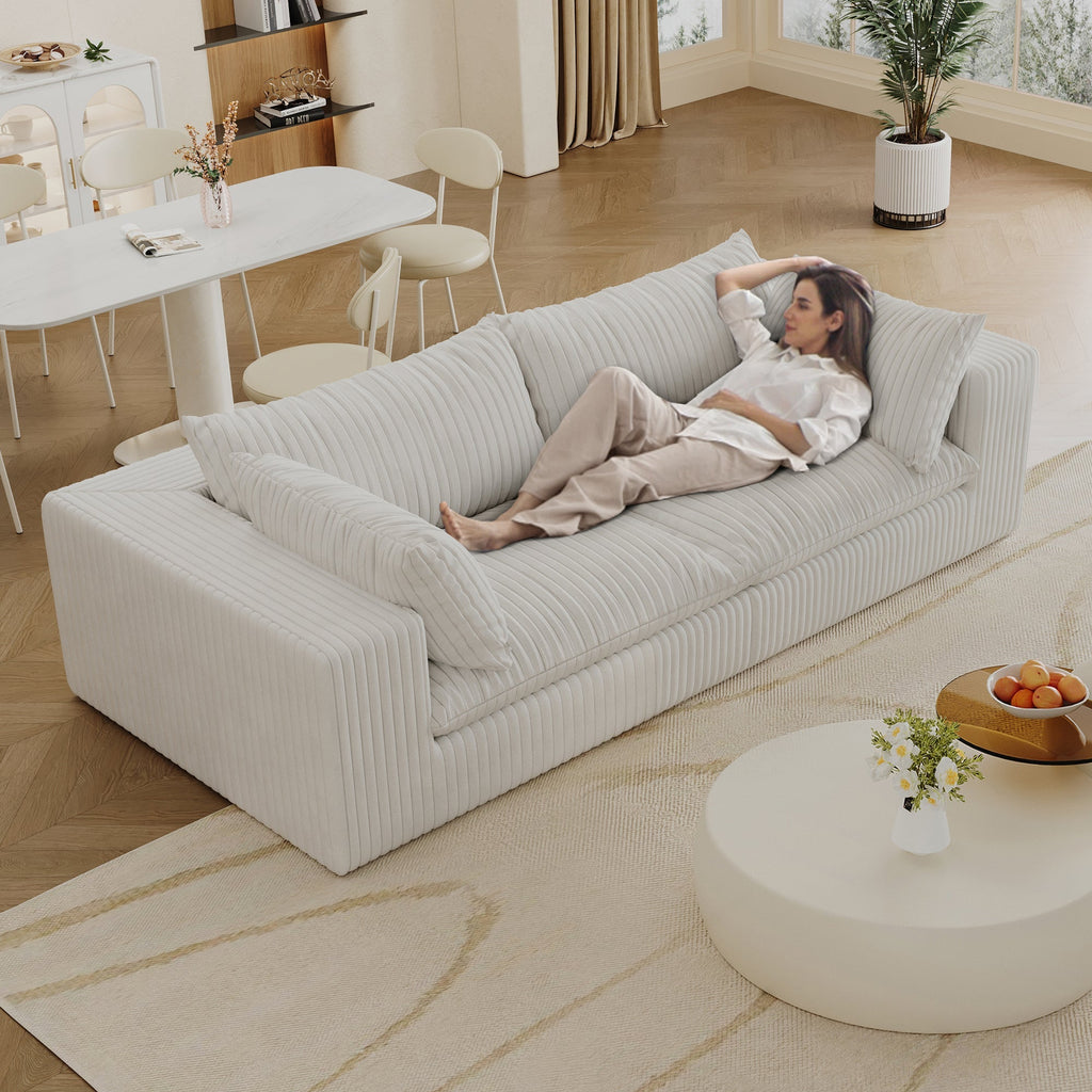 39.8' Cloud Sofa,Corduroy Fabric,Deep Seat Couches,Double-layer design,Removable Cushion,No Assembly, DIY Combination for Living room, Bedroom,Conference room ,Apartment,White - Groovy Boardz