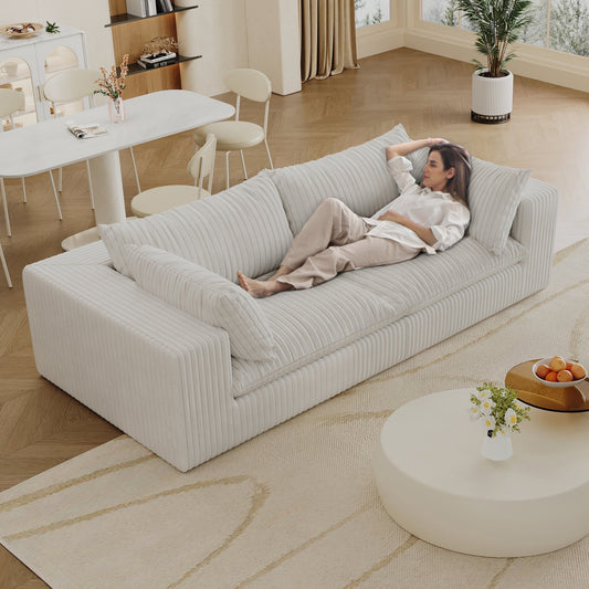 39.8' Cloud Sofa,Corduroy Fabric,Deep Seat Couches,Double-layer design,Removable Cushion,No Assembly, DIY Combination for Living room, Bedroom,Conference room ,Apartment,White - Groovy Boardz