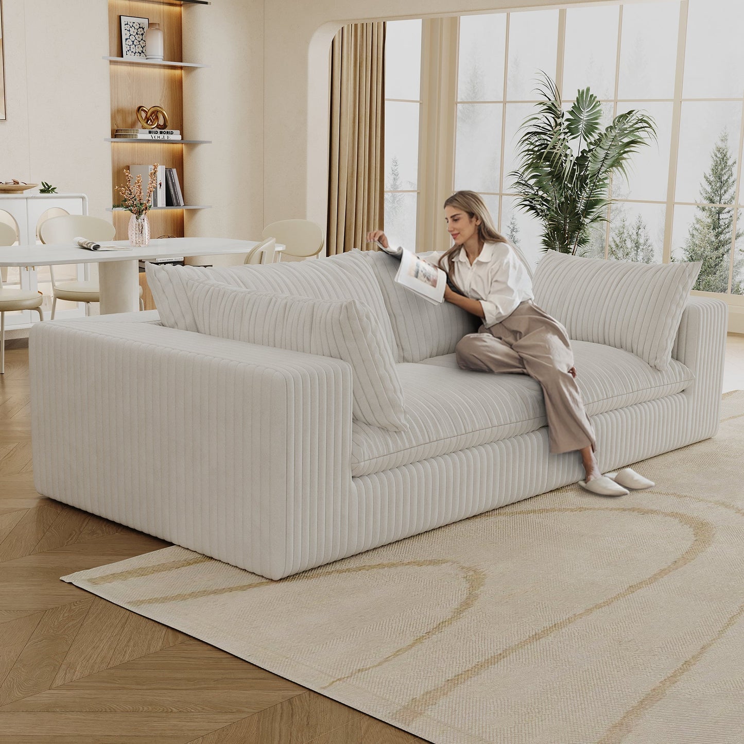 39.8' Cloud Sofa,Corduroy Fabric,Deep Seat Couches,Double-layer design,Removable Cushion,No Assembly, DIY Combination for Living room, Bedroom,Conference room ,Apartment,White - Groovy Boardz