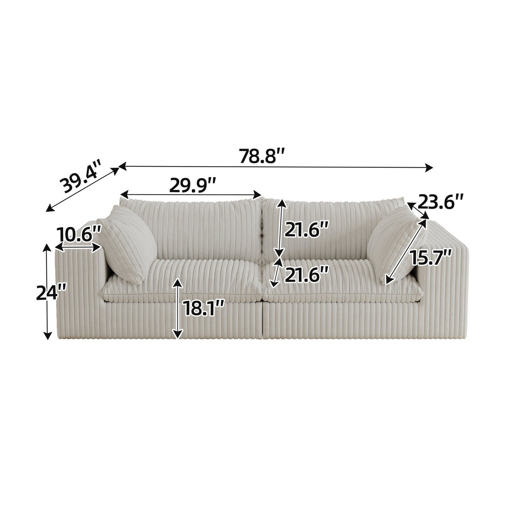 39.8' Cloud Sofa,Corduroy Fabric,Deep Seat Couches,Double-layer design,Removable Cushion,No Assembly, DIY Combination for Living room, Bedroom,Conference room ,Apartment,White - Groovy Boardz