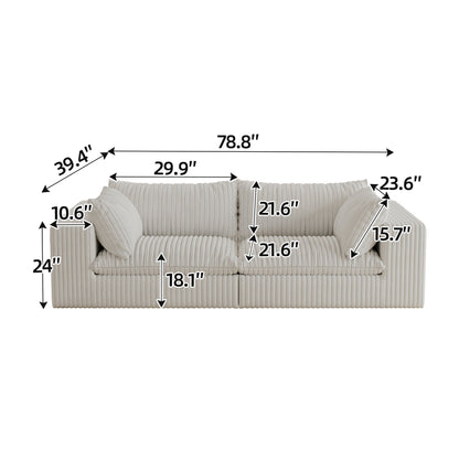 39.8' Cloud Sofa,Corduroy Fabric,Deep Seat Couches,Double-layer design,Removable Cushion,No Assembly, DIY Combination for Living room, Bedroom,Conference room ,Apartment,White - Groovy Boardz