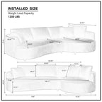 122.04 inch Corduroy Upholstered Sectional Sofa with Right Facing Chaise for Living Room Office Corner White Corduroy Modern Sofa