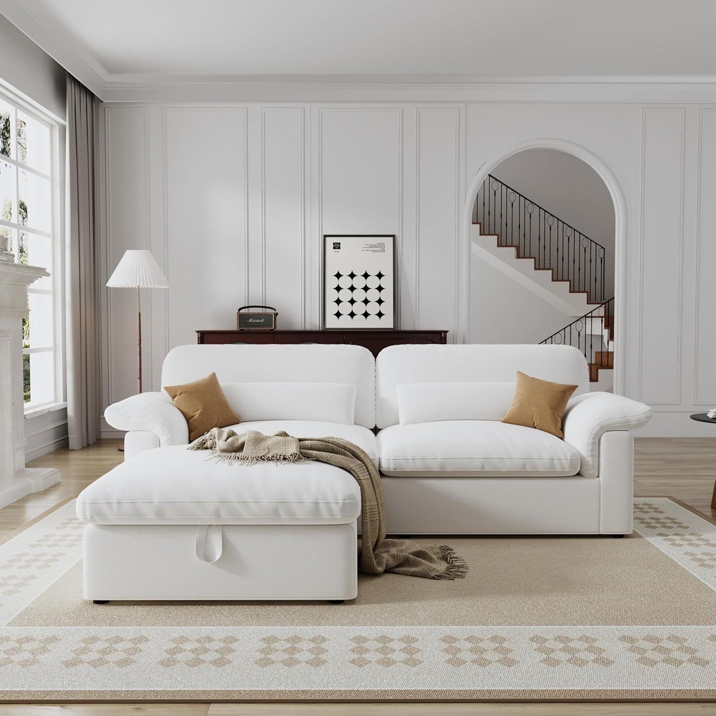 Cloud Sectional Sofa, Down-Filled Sofa, Living Room Modular Sofa, Minimalist Modern Style, Removable & Washable Sofa Cover, Chenille Fabric, Storage Function