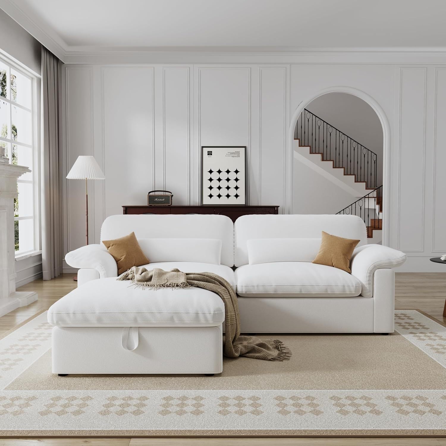 Cloud Sectional Sofa, Down-Filled Sofa, Living Room Modular Sofa, Minimalist Modern Style, Removable & Washable Sofa Cover, Chenille Fabric, Storage Function