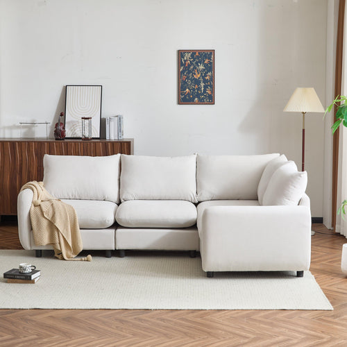 White Eucalyptus 4-Piece L Shaped Modular Sectional Sofa.