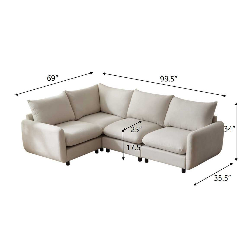 99 in. 4-Piece L Shaped Modular Free Combination Sectional Sofa Couch for Living Room and Spacious Space Sectional Sofa