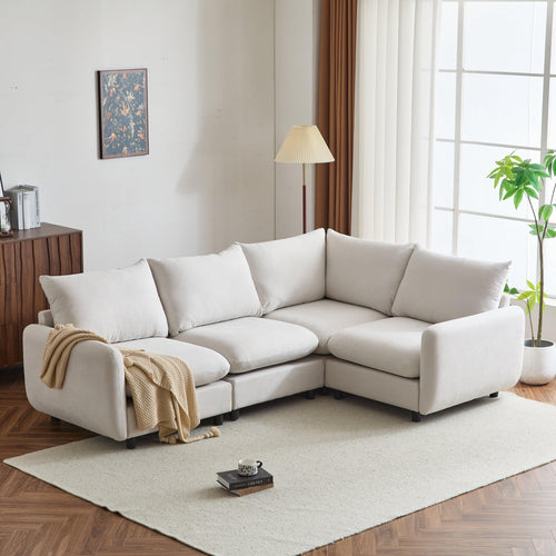 White Eucalyptus 4-Piece L Shaped Modular Sectional Sofa.