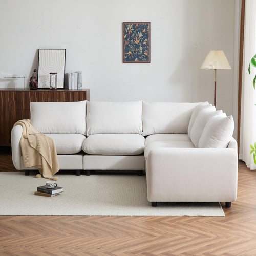 White Eucalyptus L Shaped Modular Sectional Sofa.