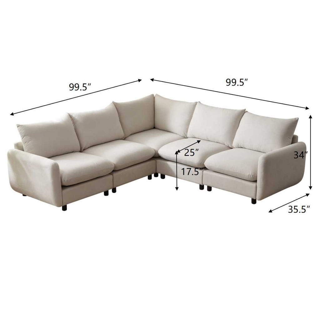 99 in. oversize 5-Piece L Shaped Modular Free Combination Sectional Sofa Couch for Living Room and Spacious Space Sectional Sofa