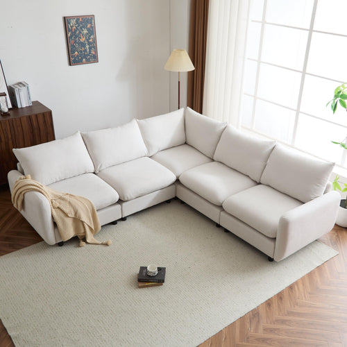 White Eucalyptus L Shaped Modular Sectional Sofa.