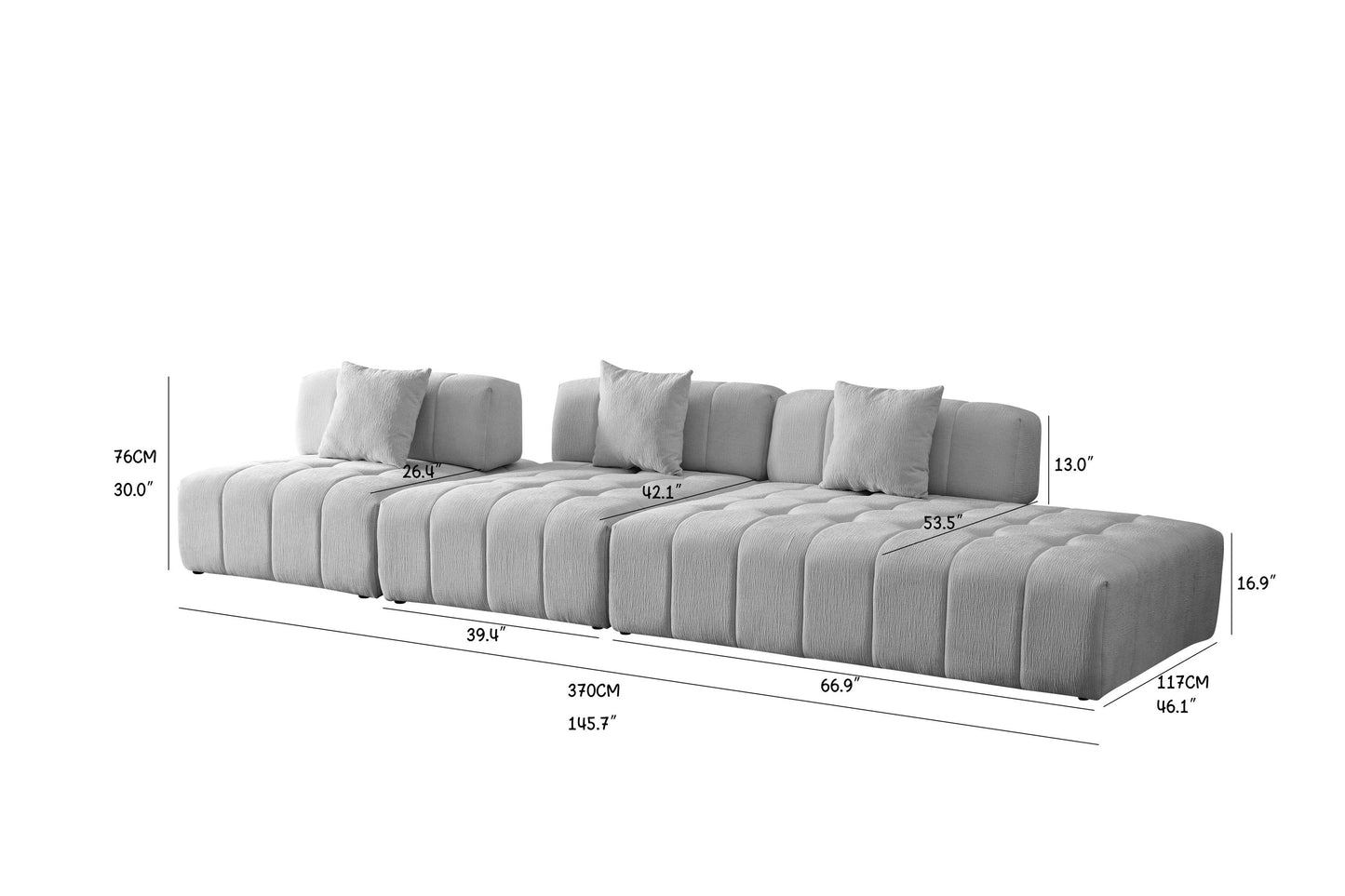 WKS3 Piano key combination sofa, 2 single seats plus 1 concubine fabric sofa Sectional Sofa