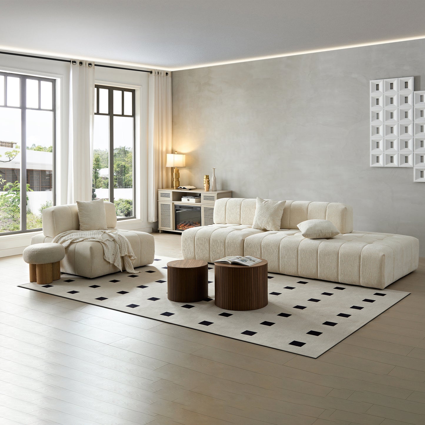 WKS3 Piano key combination sofa, 2 single seats plus 1 concubine fabric sofa Sectional Sofa