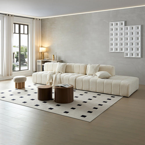 Piano Key Combination Sofa with 5 Seats - White Fabric.