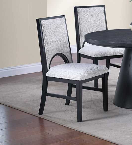 White Fabric Soft Cozy Texture 2pc Dining Chairs Upholstered Seat Back Unique Arched Cutout Chair