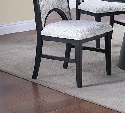 White Fabric Soft Cozy Texture 2pc Dining Chairs Upholstered Seat Back Unique Arched Cutout Chair