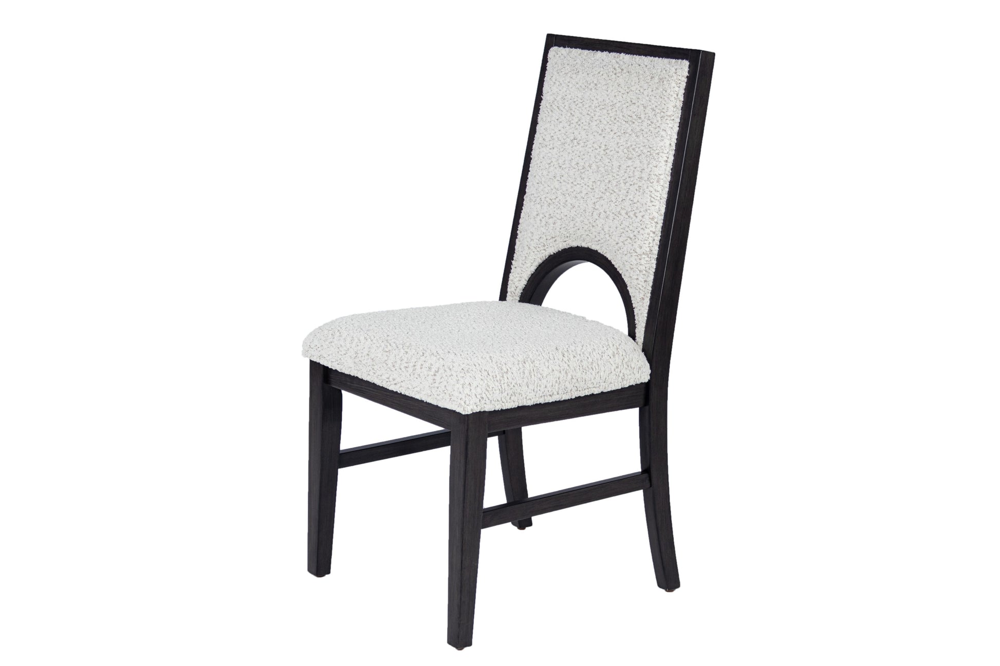 White Fabric Soft Cozy Texture 2pc Dining Chairs Upholstered Seat Back Unique Arched Cutout Chair
