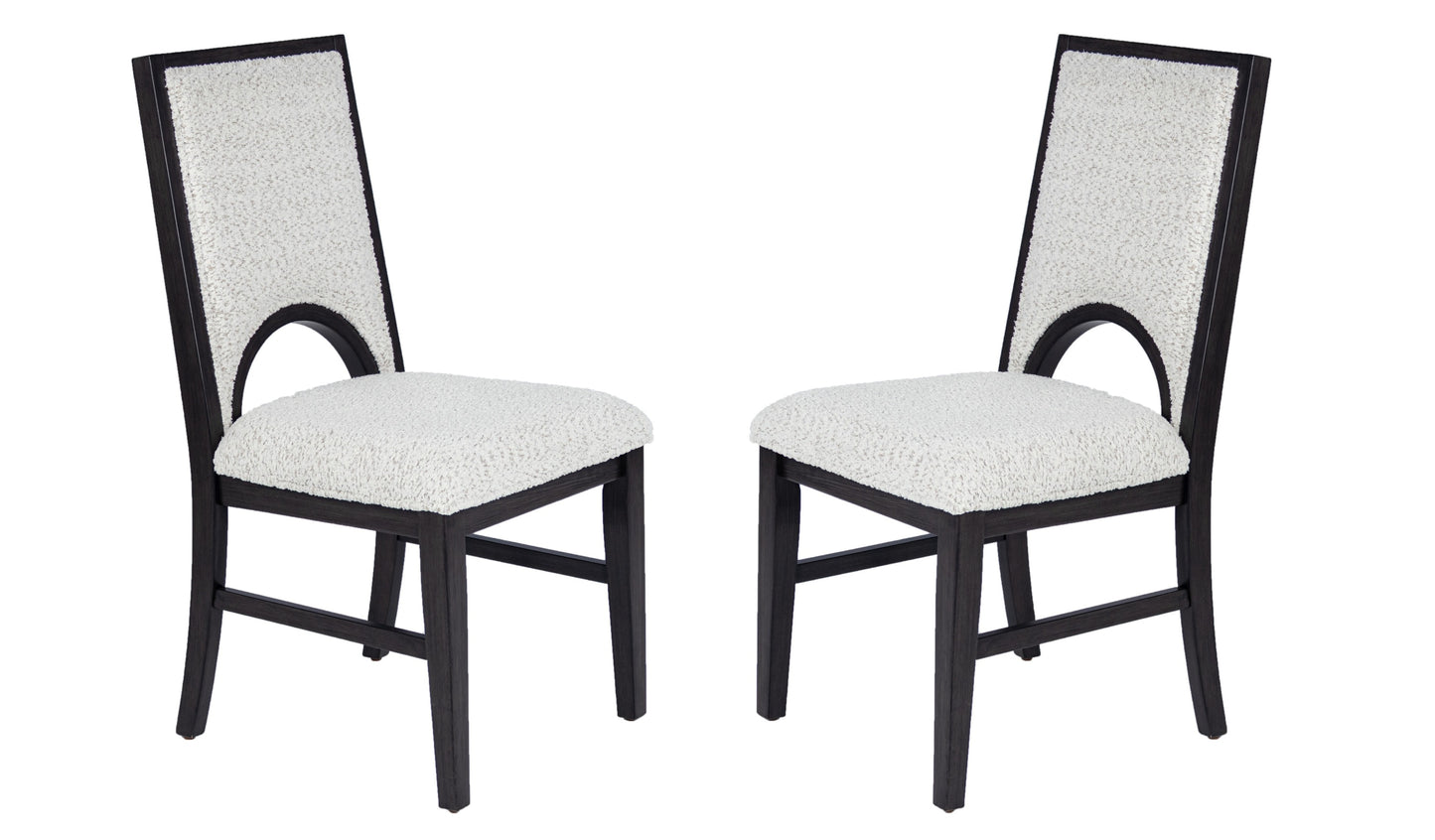 White Fabric Soft Cozy Texture 2pc Dining Chairs Upholstered Seat Back Unique Arched Cutout Chair