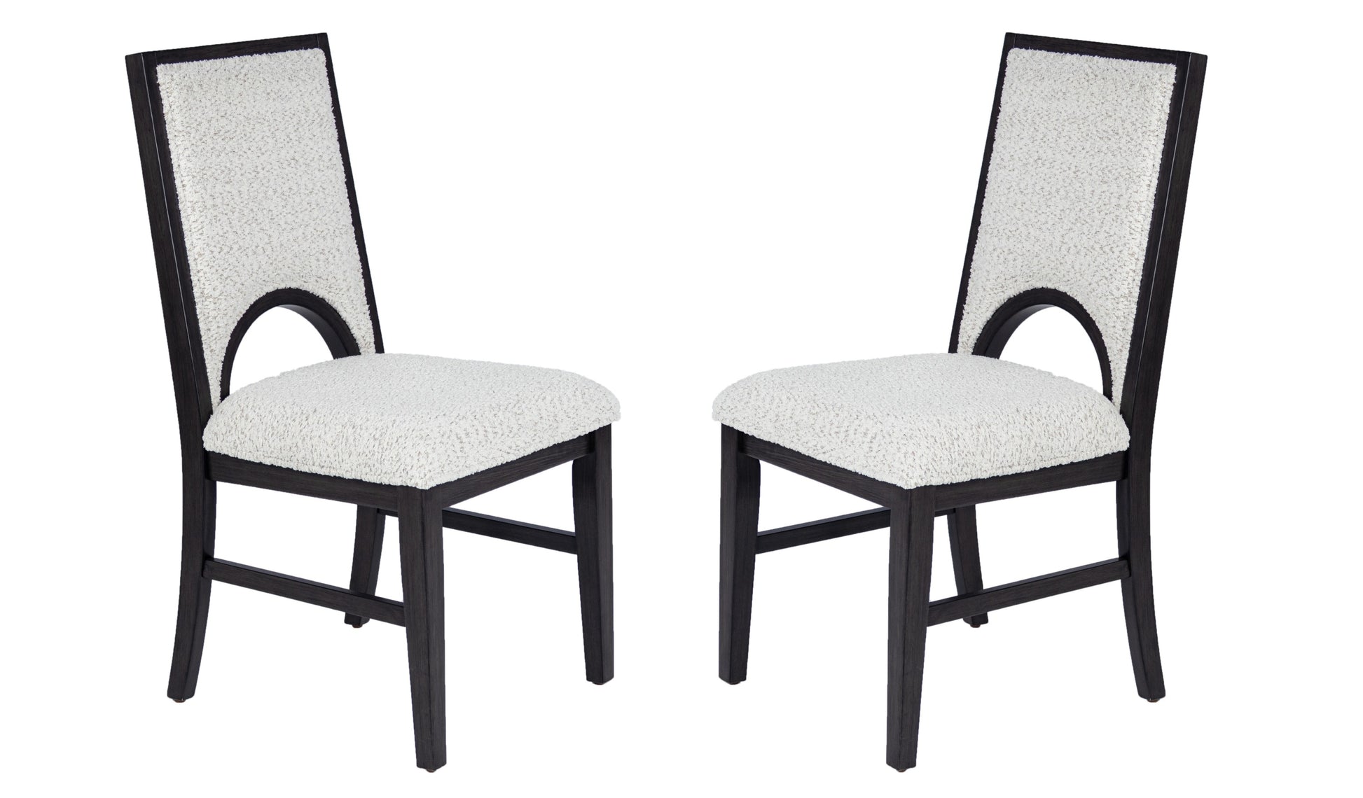 White Fabric Soft Cozy Texture 2pc Dining Chairs Upholstered Seat Back Unique Arched Cutout Chair