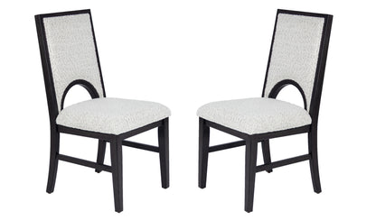 White Fabric Soft Cozy Texture 2pc Dining Chairs Upholstered Seat Back Unique Arched Cutout Chair