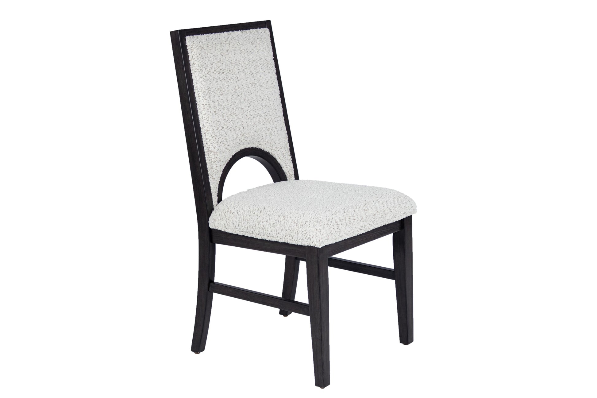 White Fabric Soft Cozy Texture 2pc Dining Chairs Upholstered Seat Back Unique Arched Cutout Chair