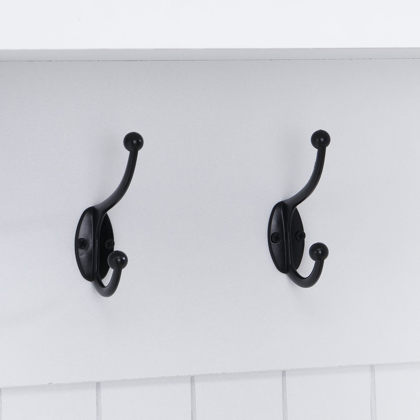 ON-TREND Farmhouse 59'W Wide Hall Tree with 8 Hooks, Practical Entryway Bench with Open Compartments, 76.7'H Modern 3-in-1 Wooden Style Coat and Shoe Rack for Mudroom, Living Room, White