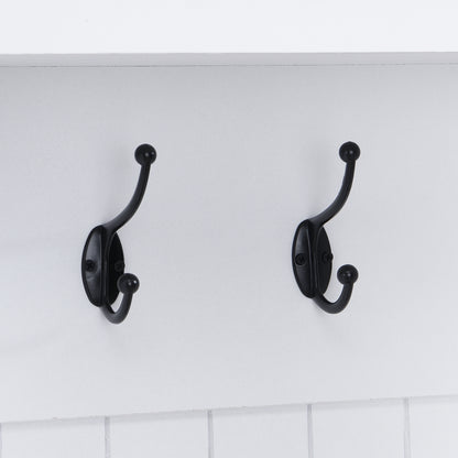 ON-TREND Farmhouse 59'W Wide Hall Tree with 8 Hooks, Practical Entryway Bench with Open Compartments, 76.7'H Modern 3-in-1 Wooden Style Coat and Shoe Rack for Mudroom, Living Room, White